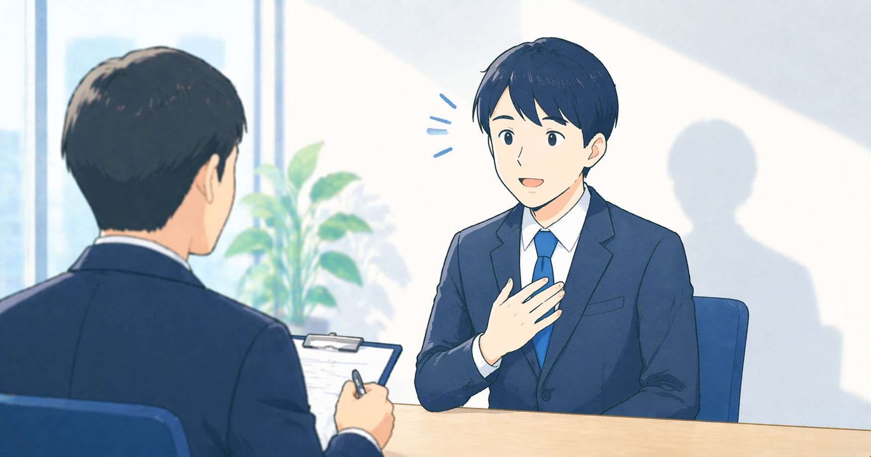 一次面接で受け答えをするイメージ