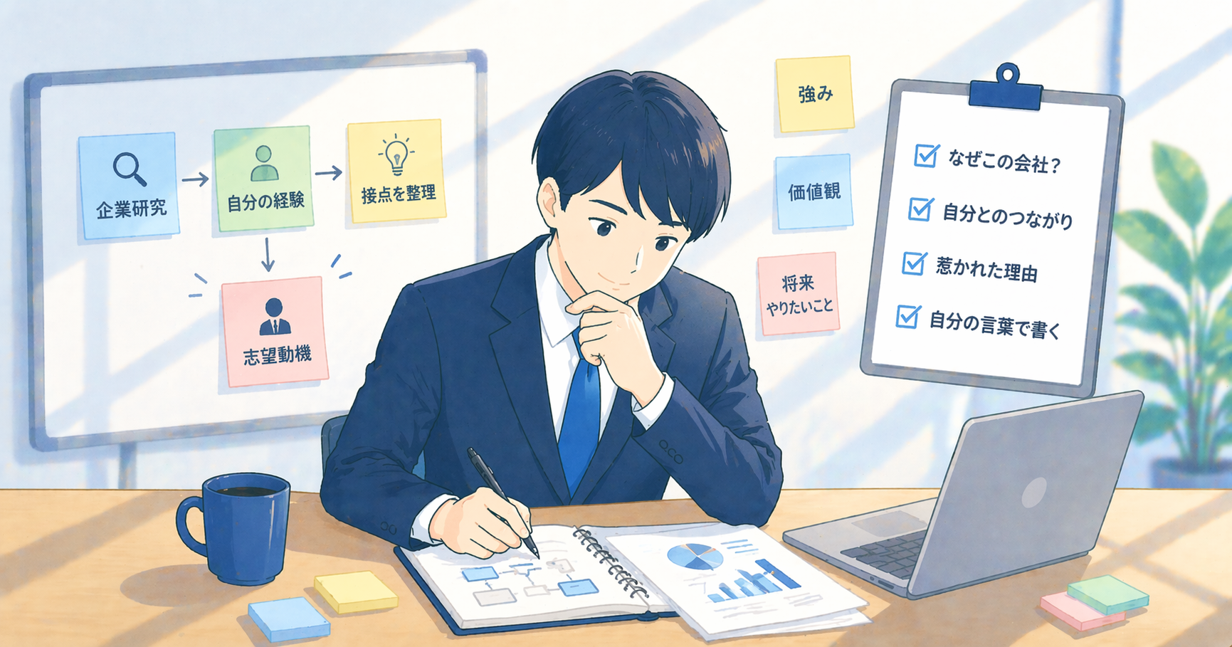 一次面接の受け答えを見直すイメージ