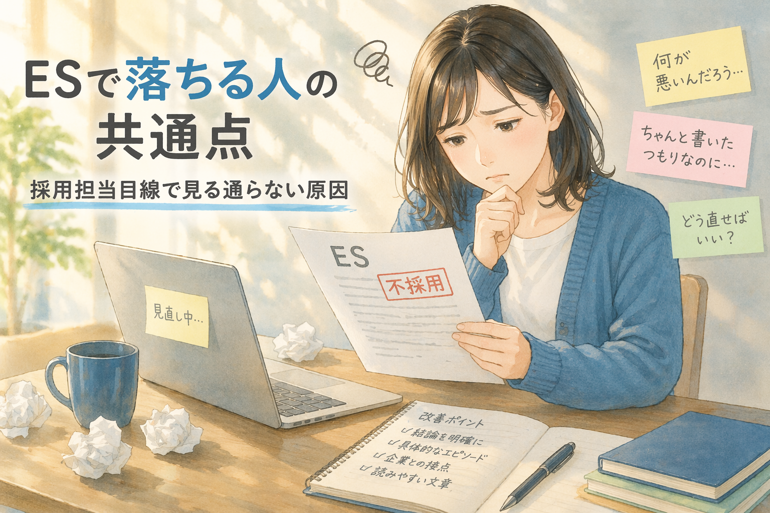 ESを見直している就活生のイメージ 