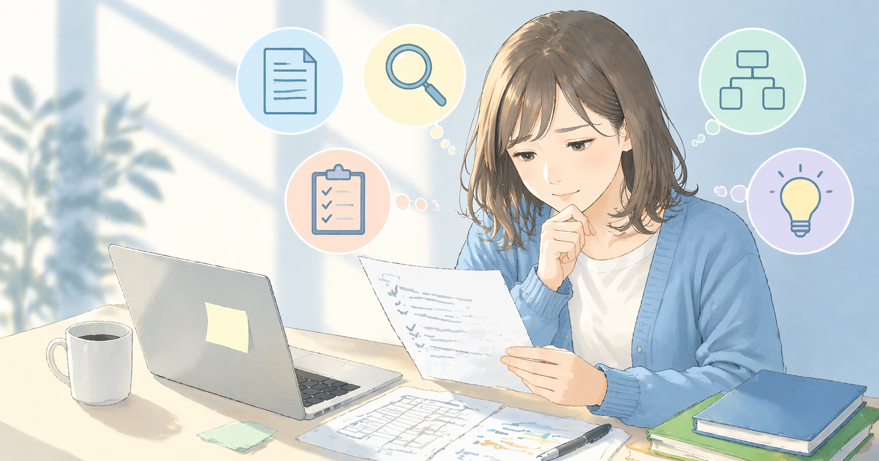 ESの改善ポイントを整理して見直しているイメージ