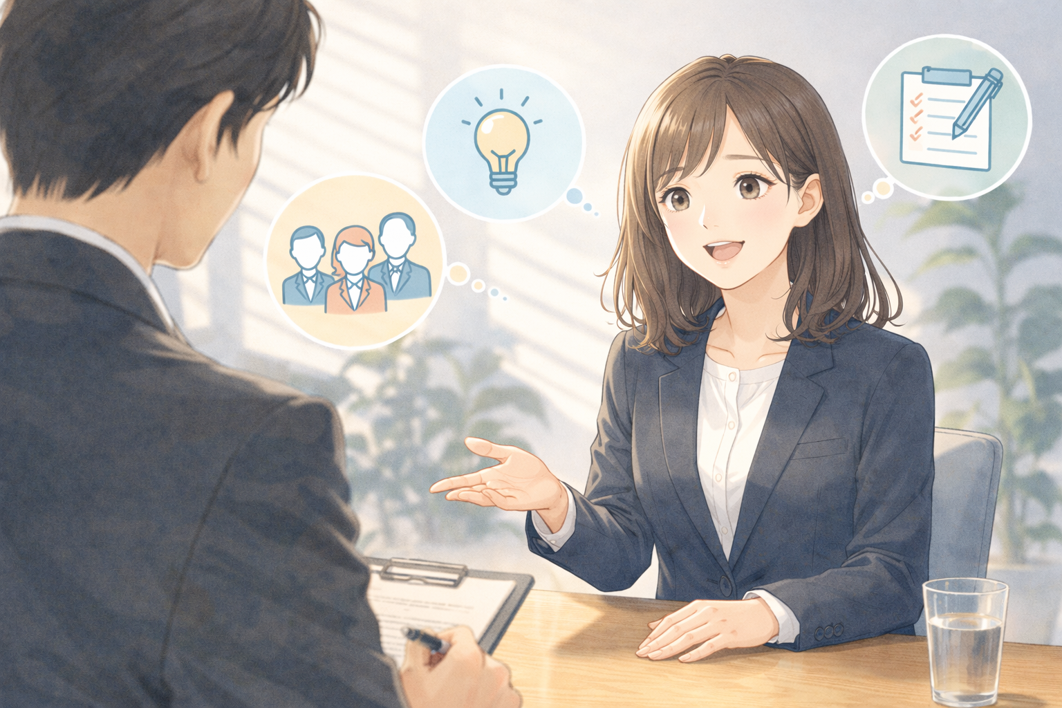 短時間の面接でも自然に評価される受け答えをしているイメージ