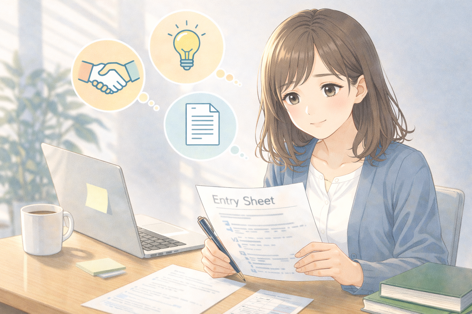 ESの評価ポイントを整理して確認しているイメージ