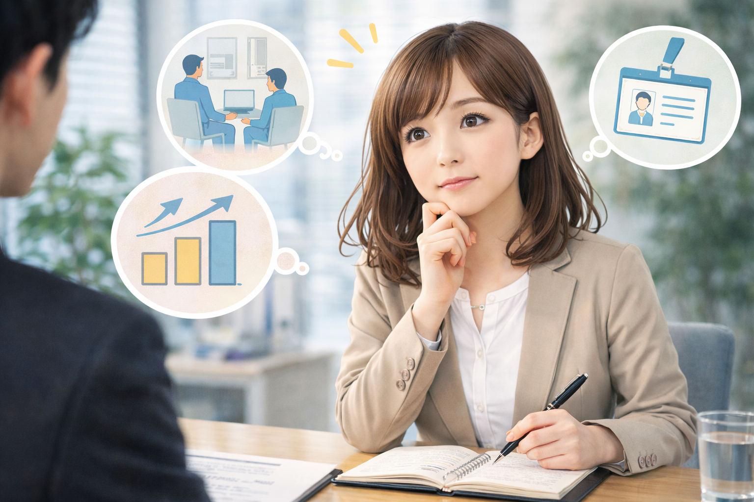 面接の最後に逆質問を考えているイメージ