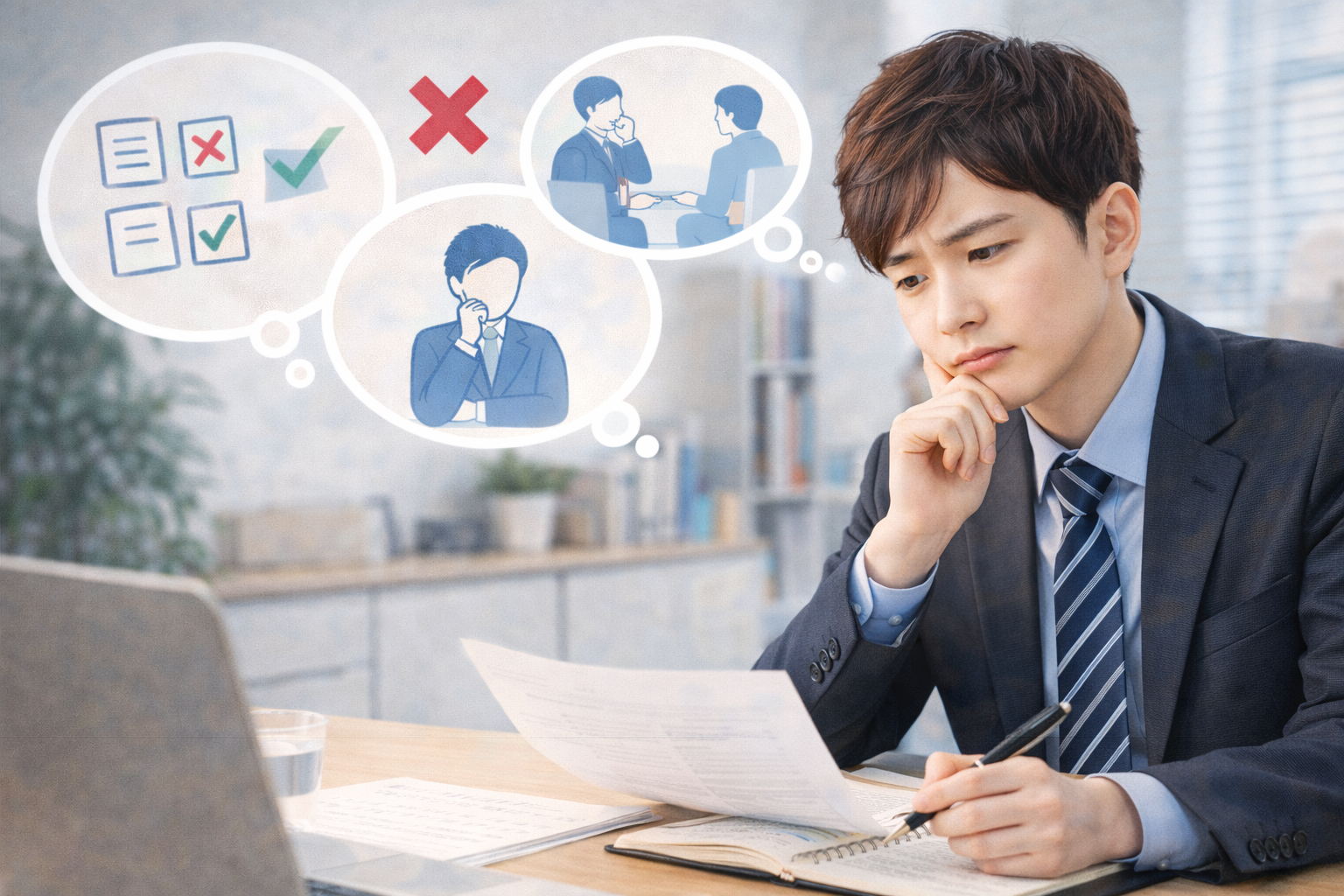 就活の情報を見比べながら考えているイメージ