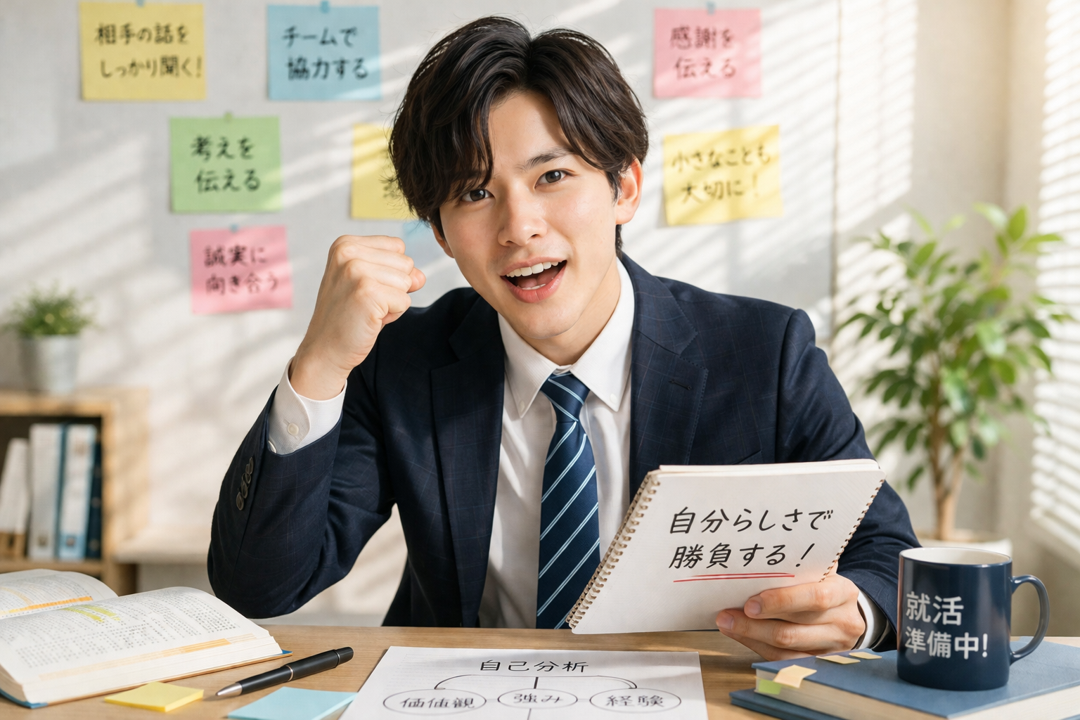 面接で自分らしい人柄の伝え方を考えている就活生のイメージ 