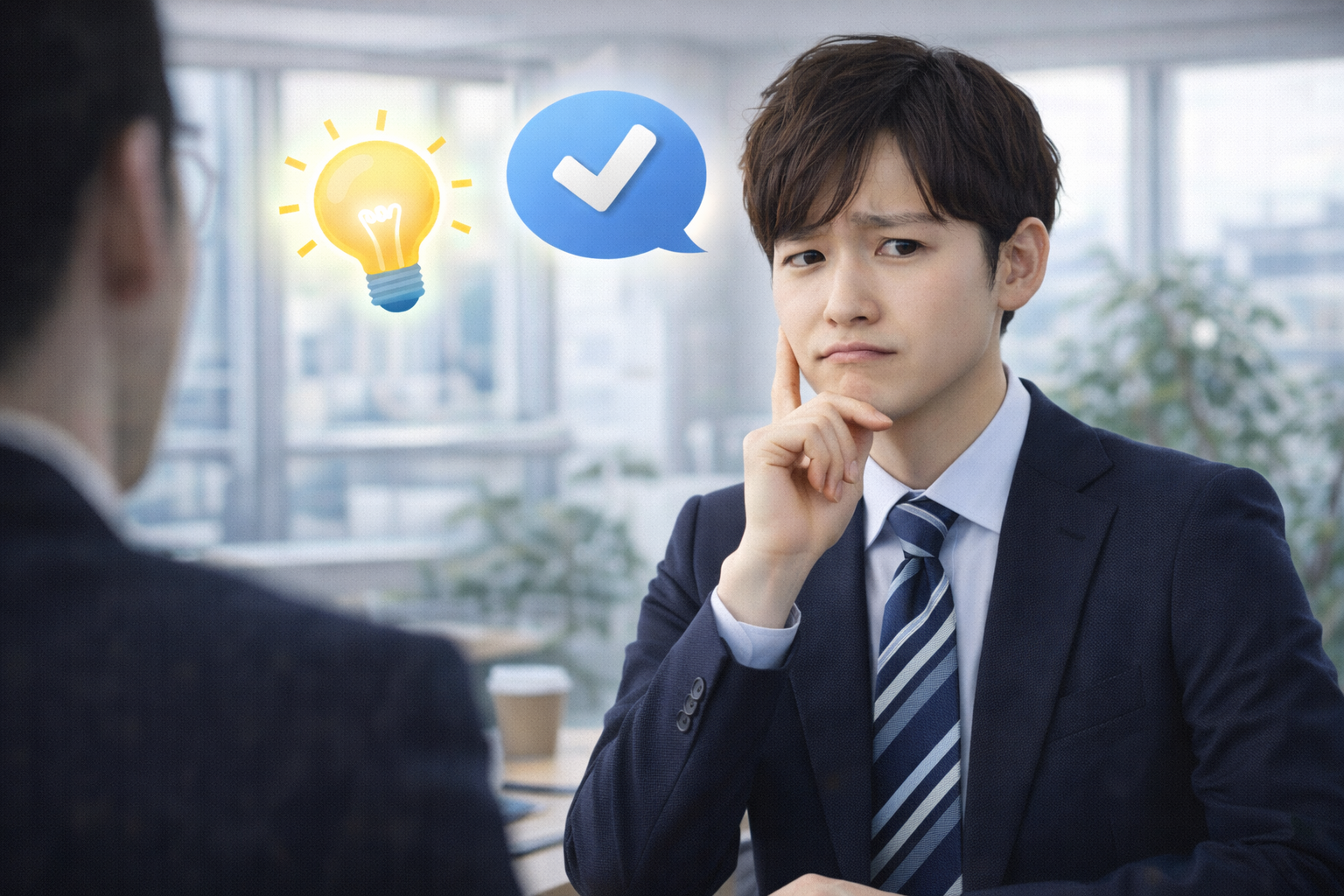相手の話を受け止めながら考えているイメージ