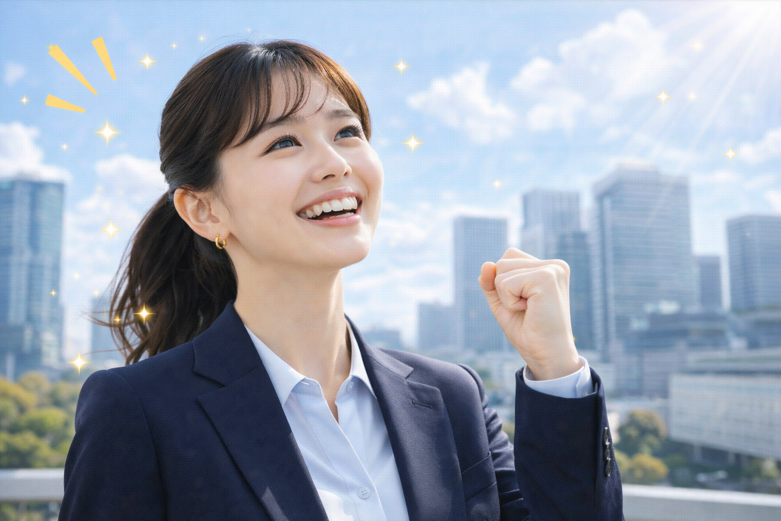 面接本番前に前向きな心構えを整えているイメージ