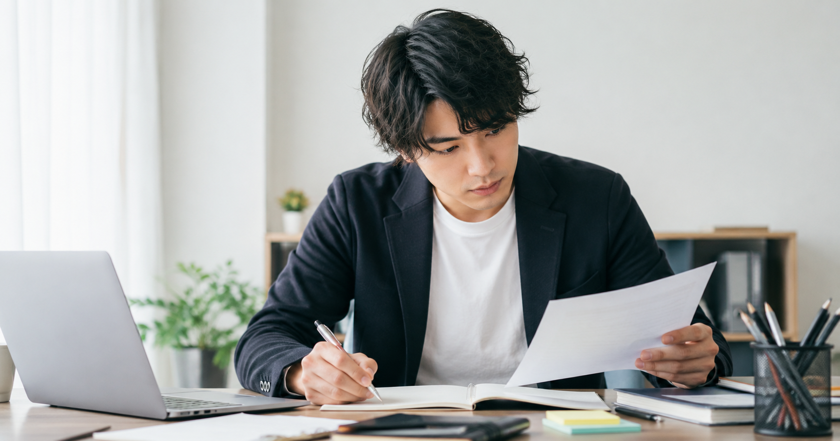 自己PRの見せ方を企業ごとに一生懸命整理している就活生のイメージ