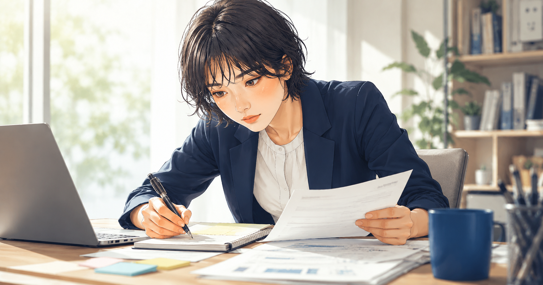挫折経験ESの内容を一生懸命整理している就活生のイメージ