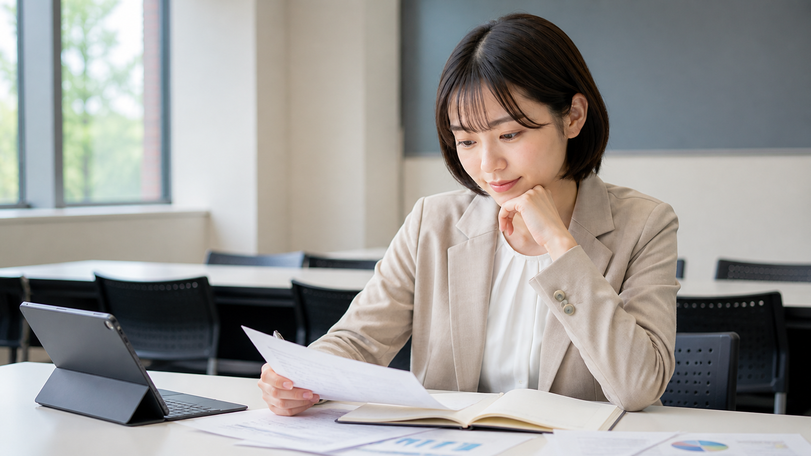 学業で学んだ内容を一生懸命整理している就活生のイメージ