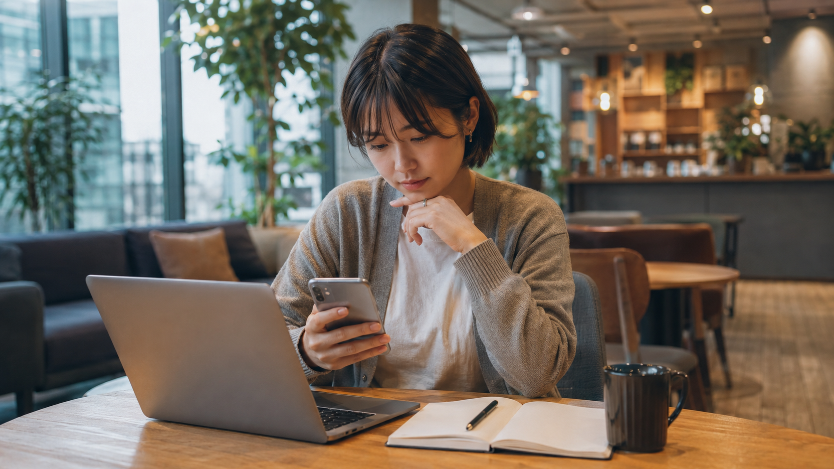 企業研究で見るべき情報源を一生懸命整理している就活生のイメージ
