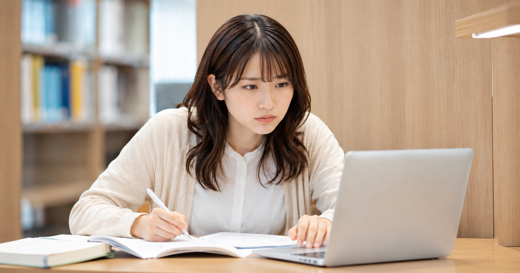 Webテスト対策に一生懸命取り組んでいる就活生のイメージ