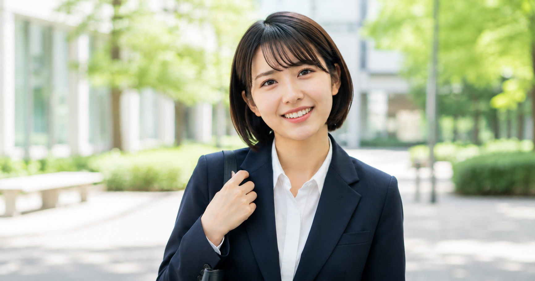 ESの準備が進み前向きな笑顔を見せる就活生のイメージ